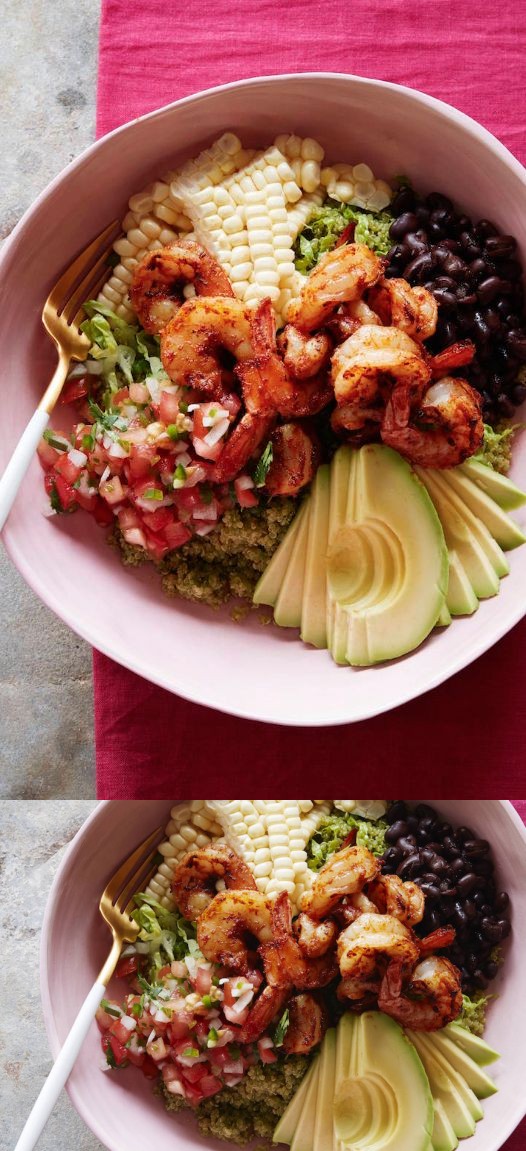 Avocado Shrimp Quinoa Bowl with Cilantro Vinaigrette