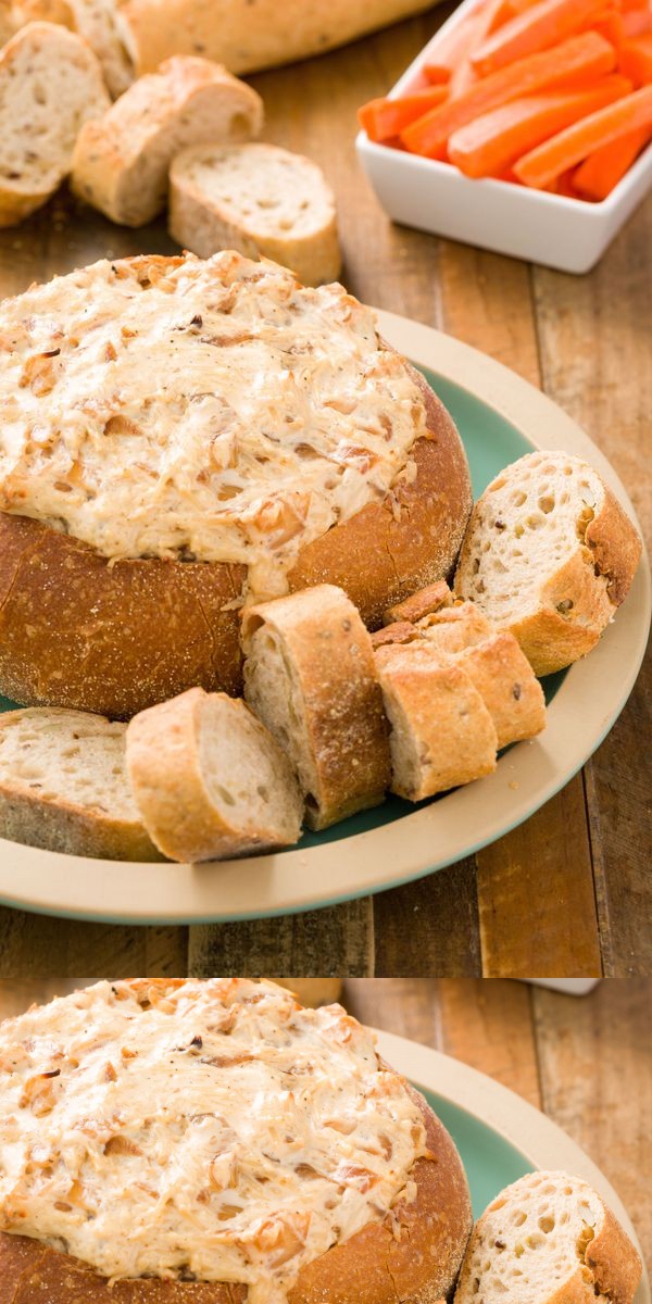 Baked Onion Dip in a Bread Bowl