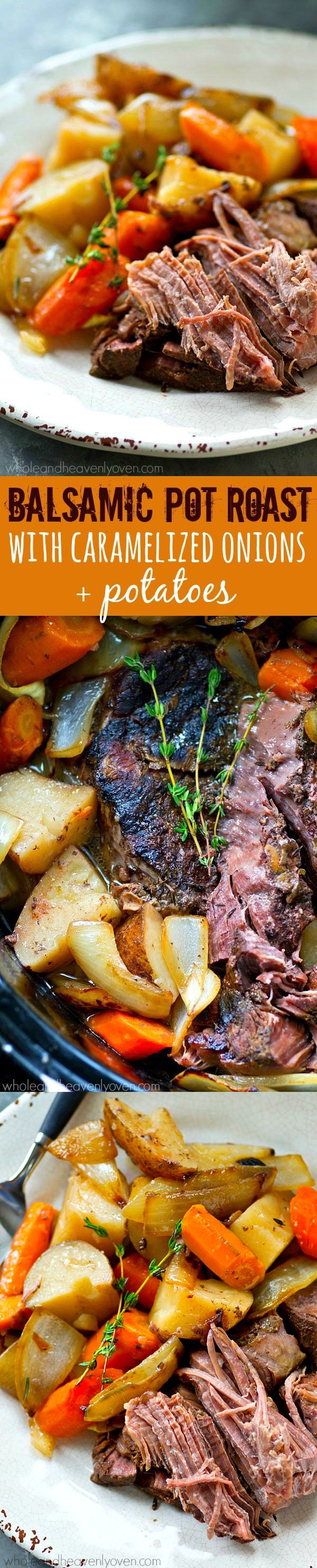 Balsamic Pot Roast with Caramelized Onions + Potatoes