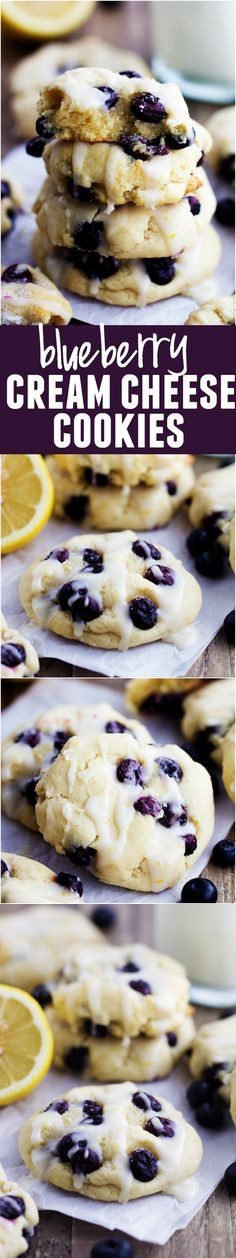 Blueberry Cream Cheese Cookies with a Lemon Glaze