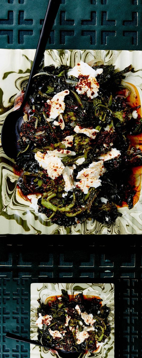 Braised Greens with Aleppo Oil and Feta