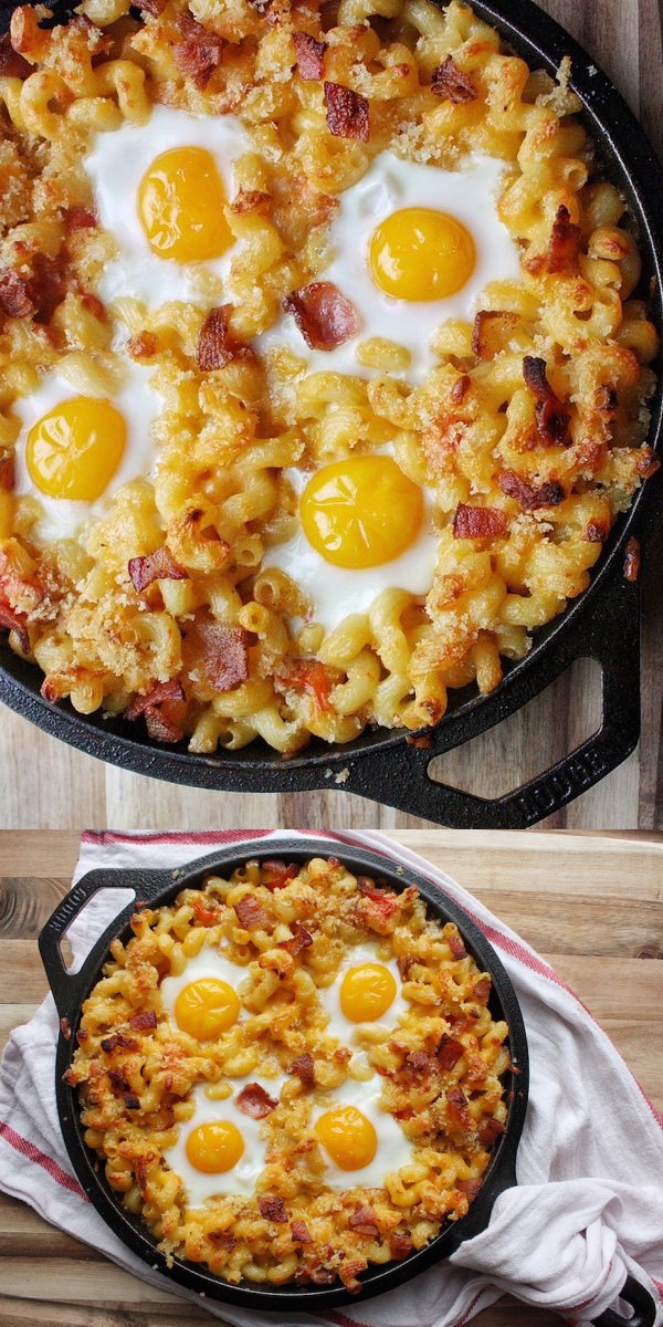 Breakfast Mac and Cheese with Baked Eggs