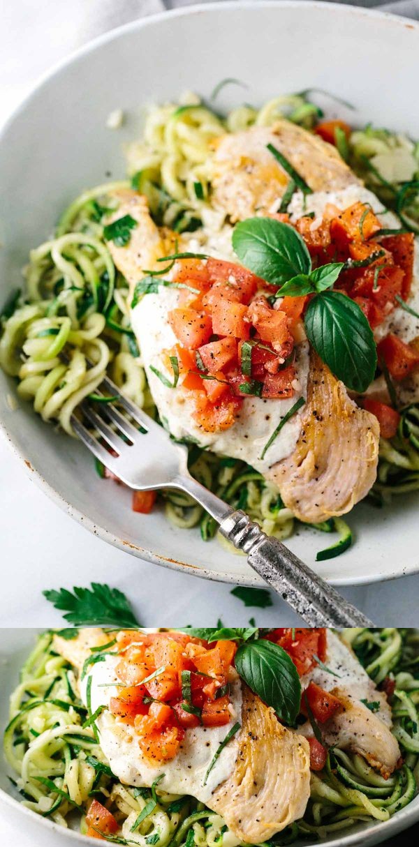 Bruschetta Chicken with Zucchini Noodles