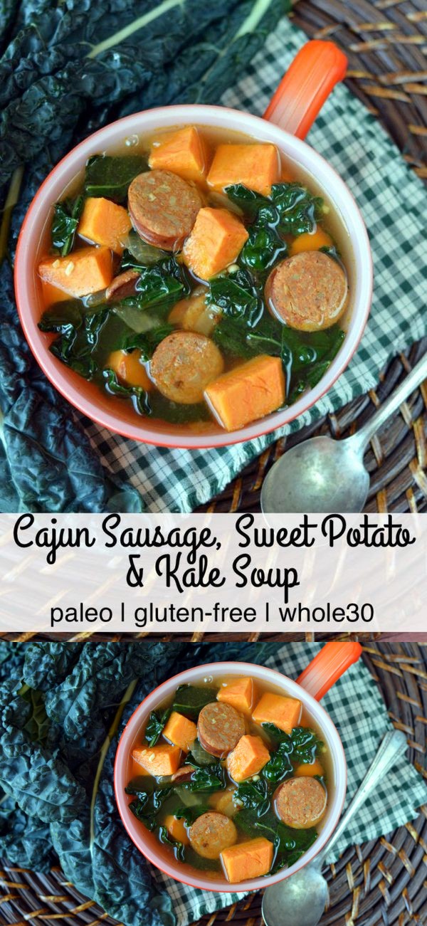 Cajun Sausage, Sweet Potato and Kale Soup