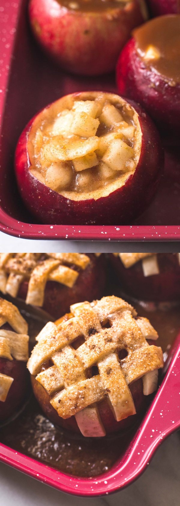 Caramel Apple Pie Baked in an Apple