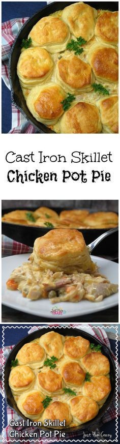 Cast Iron Skillet 4 Ingredient Chicken Pot Pie Recipe #NationalPotPieDay