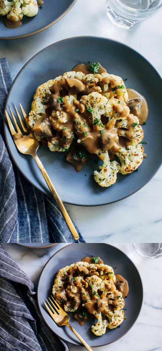 Cauliflower Steaks with Mushroom Gravy