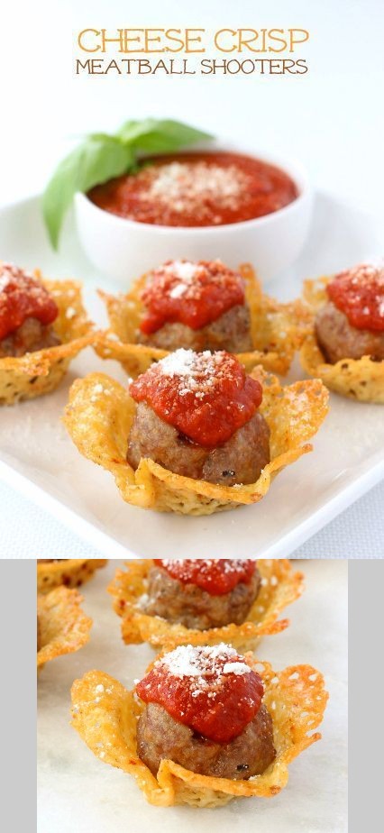 Cheese Crisp Meatball Shooters