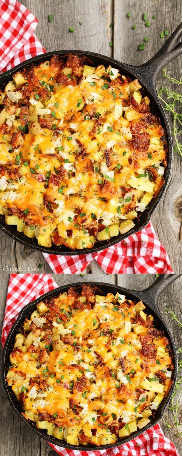 Cheesy Grilled Skillet Potatoes with Bacon and Herbs