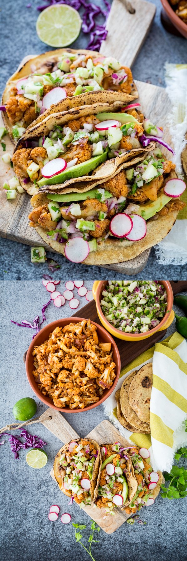 Chipotle Cauliflower Carnitas Tacos with Green Apple Salsa