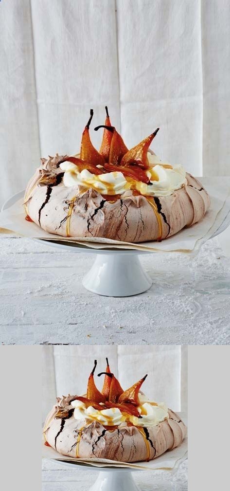 Chocolate and pear pavlova