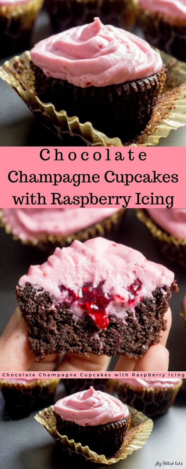 Chocolate Champagne Cupcakes with Raspberry Icing