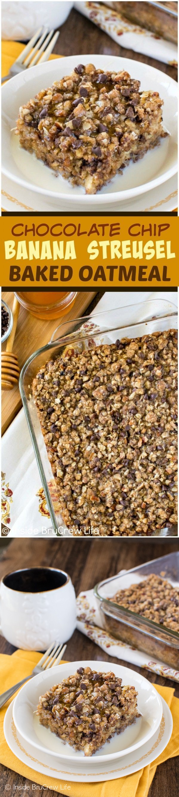 Chocolate Chip Banana Streusel Baked Oatmeal