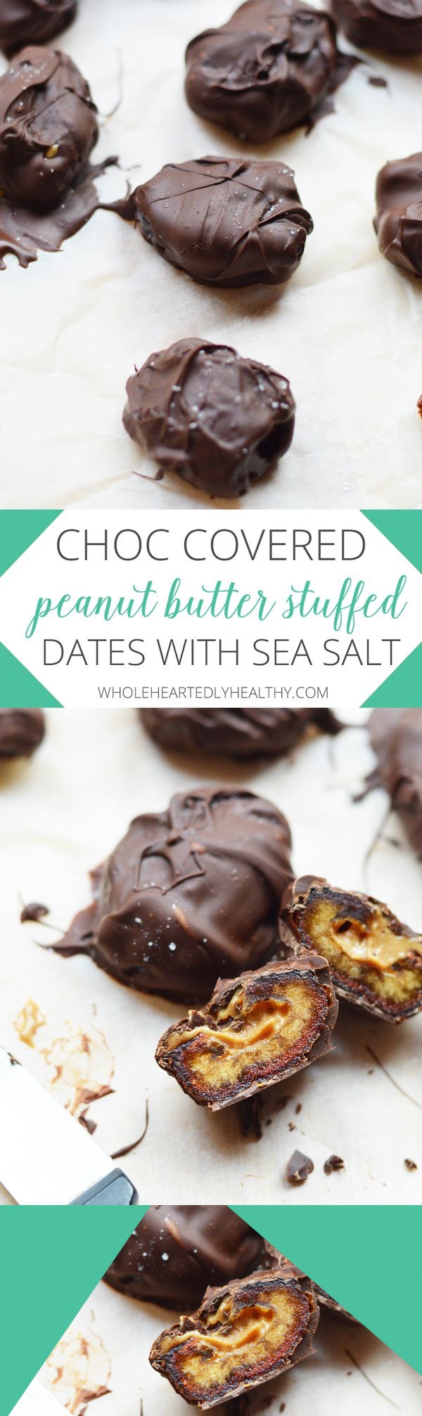 Chocolate covered peanut butter stuffed dates with sea salt