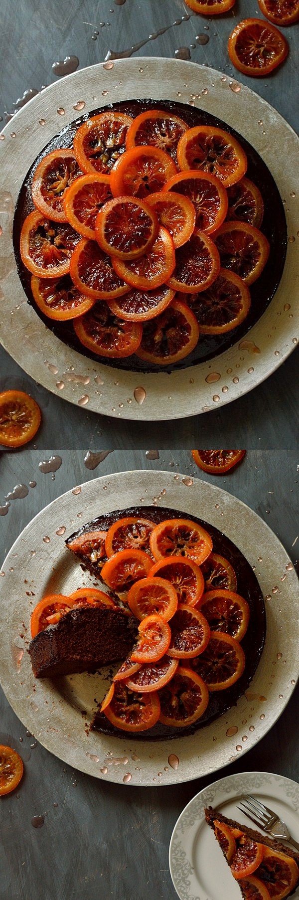 Chocolate, Olive Oil And Rosemary Cake With Candied Blood Oranges