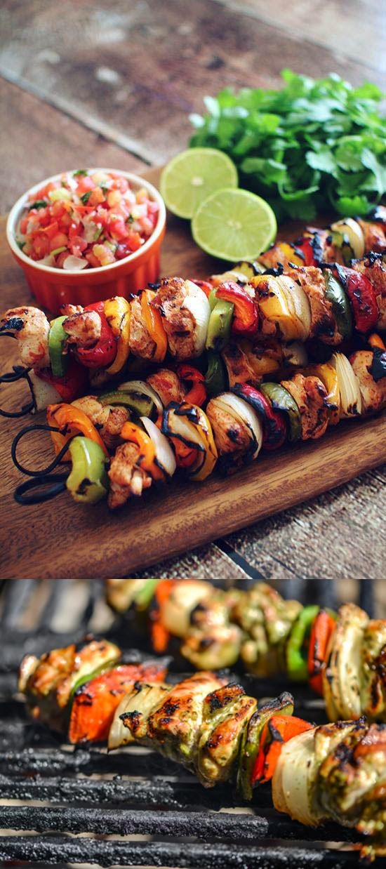 Cilantro-and-Lime Marinated Chicken Fajita Kebabs