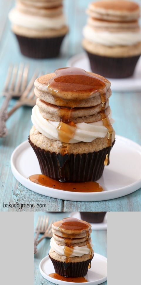 Cinnamon Pancake Cupcakes with Maple Cream Cheese Frosting