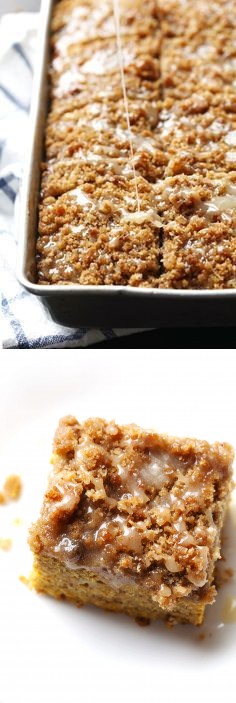 Cinnamon Streusel Pumpkin Coffee Cake with Maple Glaze