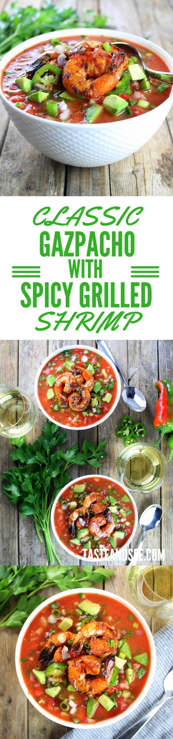 Classic Gazpacho with Spicy Grilled Shrimp