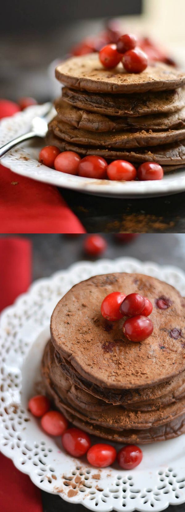 Cranberry Hot Cocoa Pancakes (GF, Low Cal