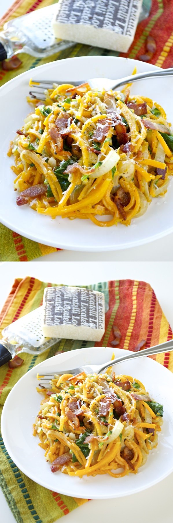 Creamy Butternut Squash Noodles with Bacon and Spinach