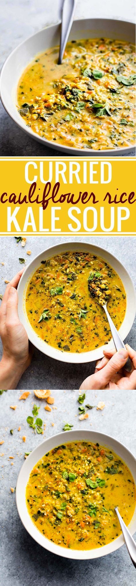 Curried Cauliflower Rice Kale Soup (Paleo, Vegan Friendly