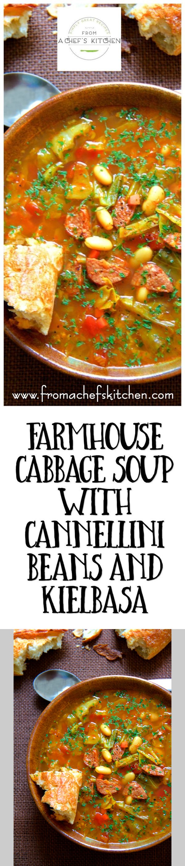 Farmhouse Cabbage Soup with Cannellini Beans and Kielbasa