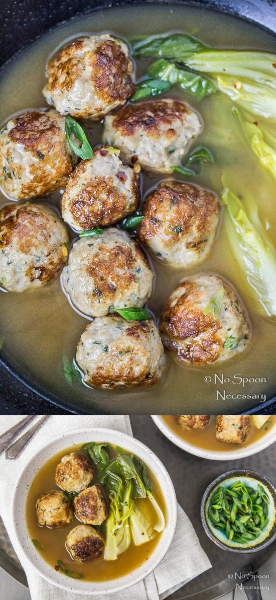 Ginger Chicken Meatballs in Miso Broth (with Bok Choy