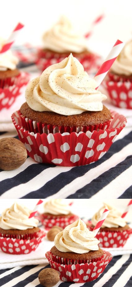 Gingerbread Latte Cupcakes with Eggnog Buttercream Frosting