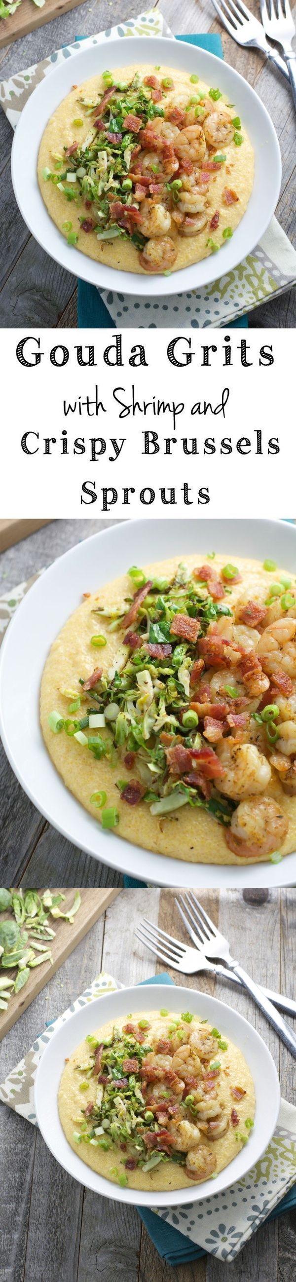 Gouda Grits with Shrimp and Crispy Sprouts