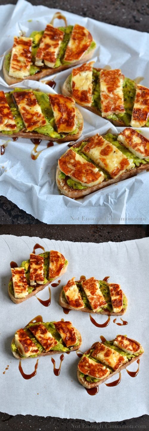 Grilled Haloumi, Avocado and Pomegranate Molasses Tartine