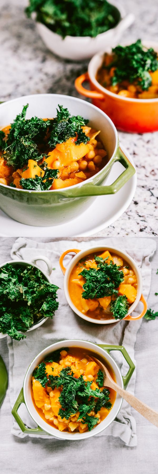 Harissa, Squash & Chickpea Stew with Crispy Kale Chips