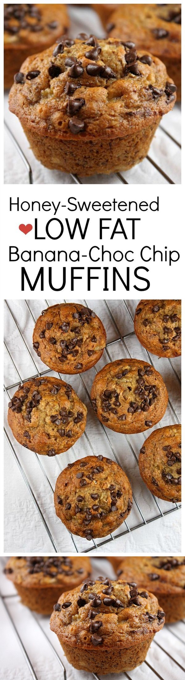 Honey Sweetened Low Fat Banana Chocolate Chip Muffins
