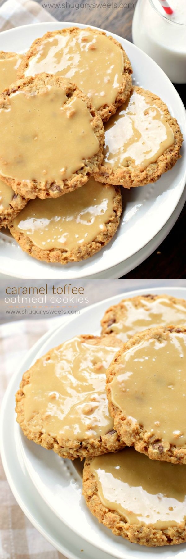 Iced Caramel Toffee Oatmeal Cookies