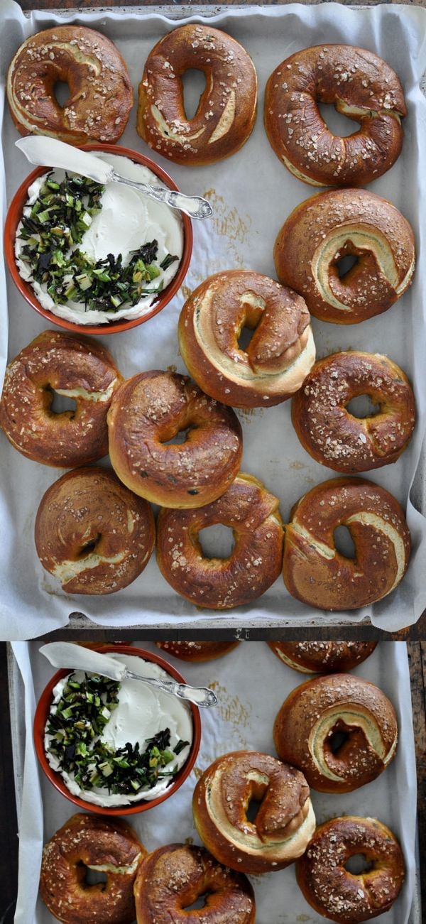 Jalapeño Pretzel Bagels with Charred Scallion Cream Cheese