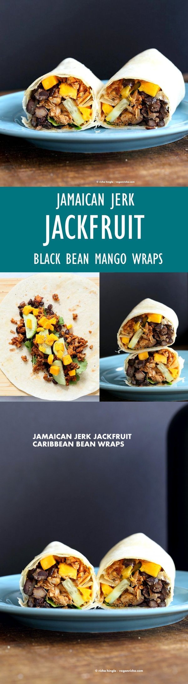 Jamaican Jerk Jackfruit Caribbean Black Bean Mango Wraps