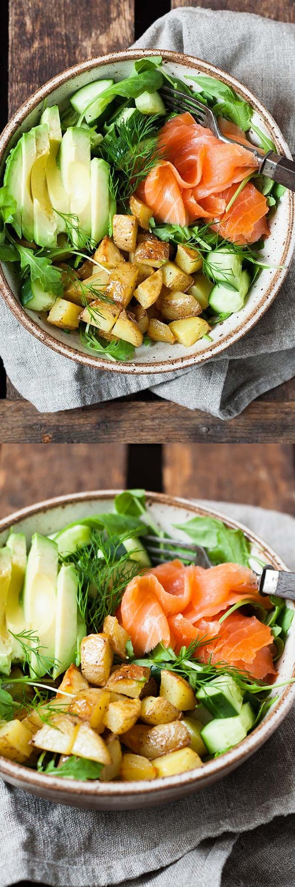 Kartoffel Lachs Power Bowl mit Avocado