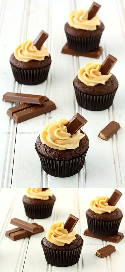 Kit Kat Cupcakes with Caramel Buttercream Frosting