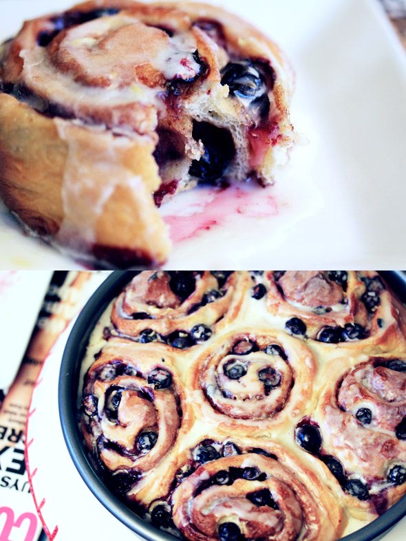 Lemon Glazed Blueberry Cinnamon Rolls