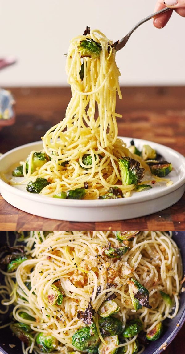 Lemony Brussels Sprouts & Breadcrumb Spaghetti