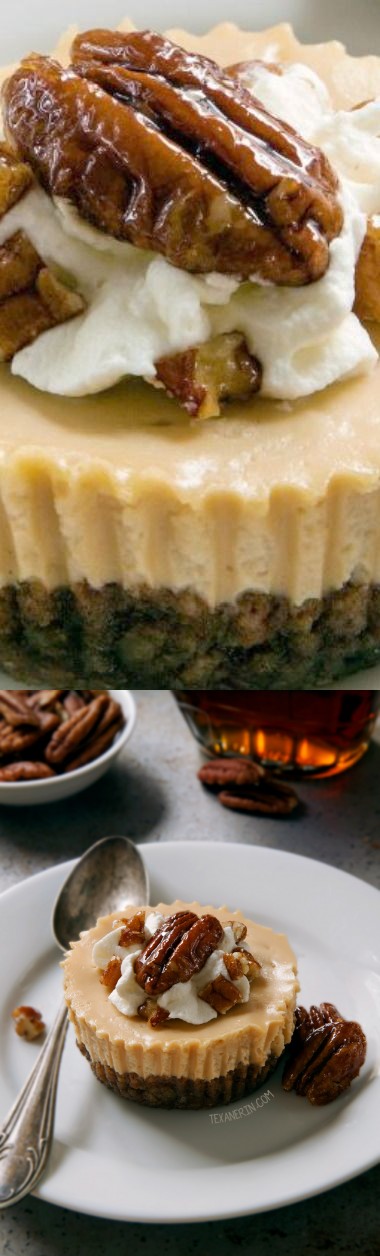 Maple Cheesecakes with Pecan Crust (grain-free, gluten-free, whole grain, traditional options