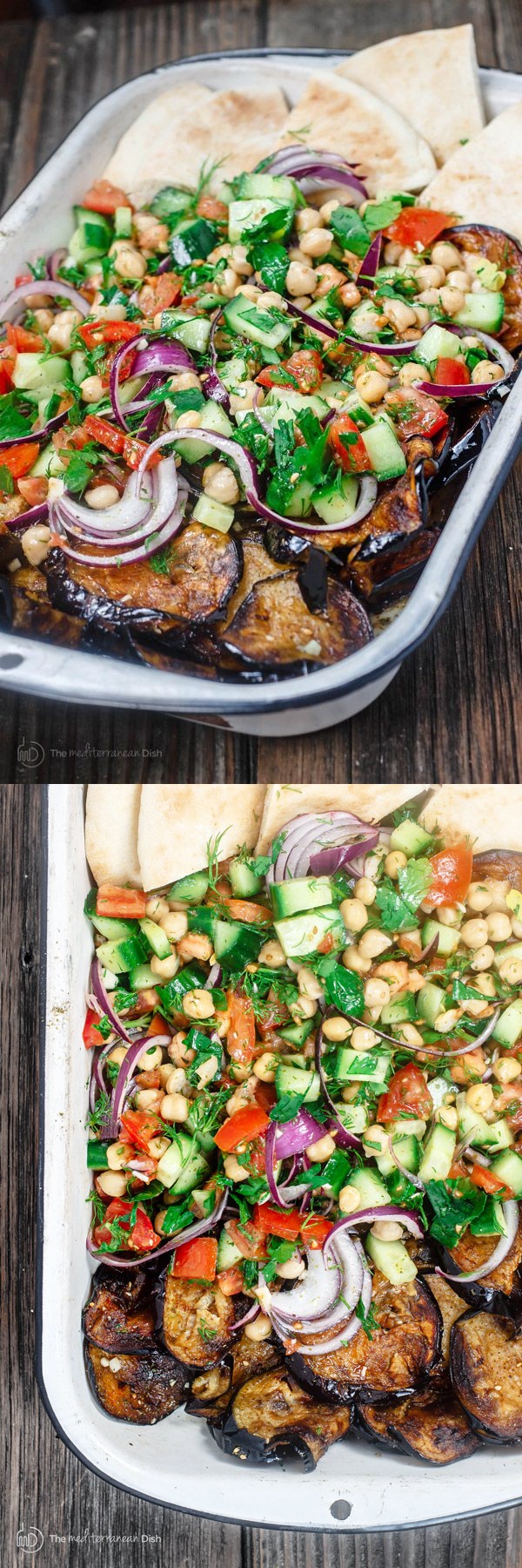 Mediterranean Chickpea Salad with Za'atar Fried Eggplant