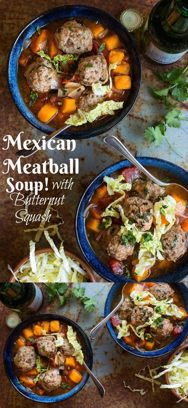 Mexican Meatball Soup with Butternut Squash