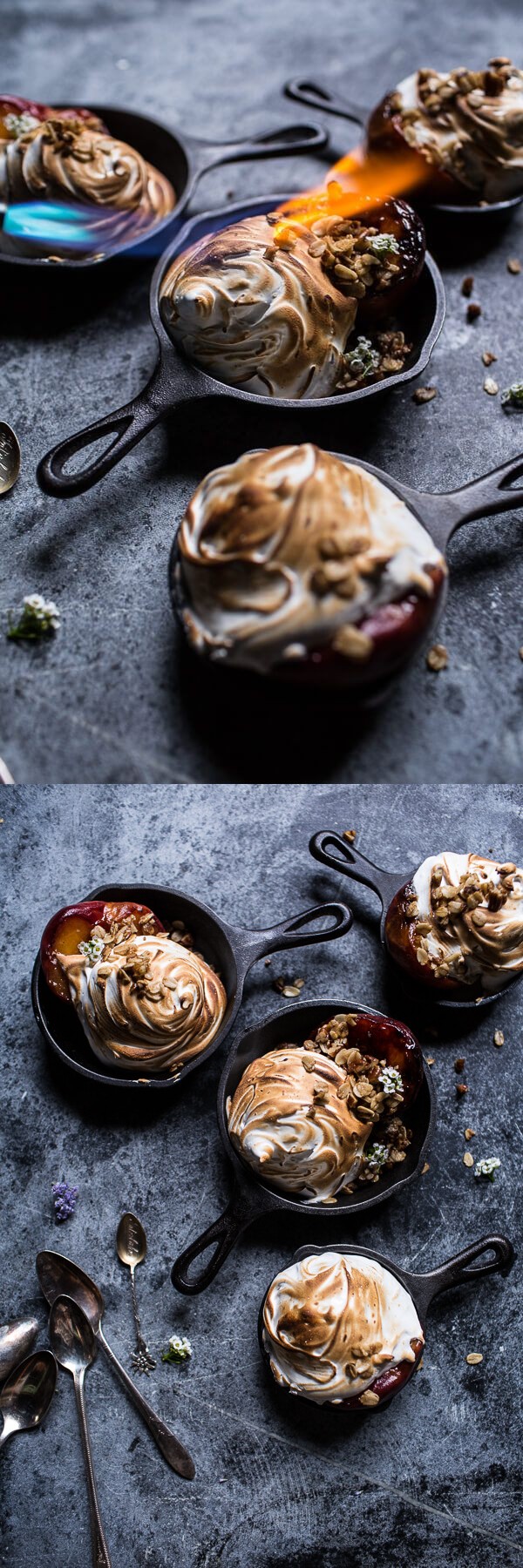 Mini Bourbon Caramelized Peach Baked Alaska with Butter Pecan Ice Cream