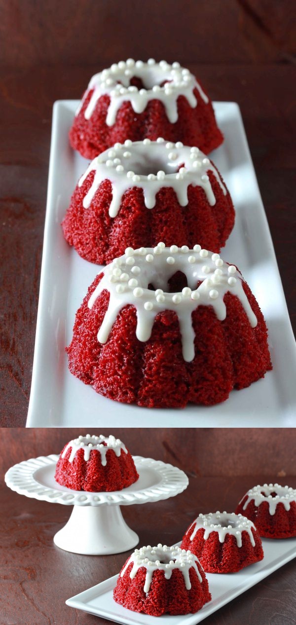 Mini Red Velvet Bundt Cakes with Cream Cheese Glaze