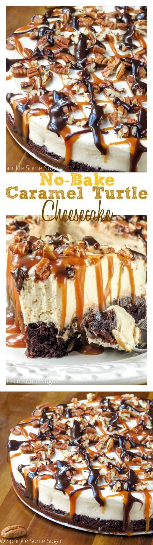 No-Bake Brownie Bottom Turtle Cheesecake