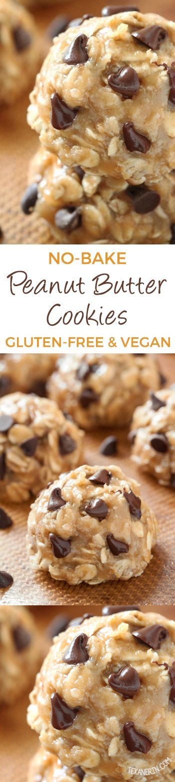 No-bake Peanut Butter Chocolate Chip Cookies (vegan, gluten-free