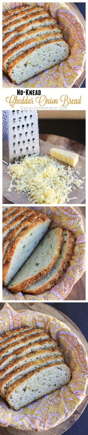 No-Knead Cheddar Onion Bread