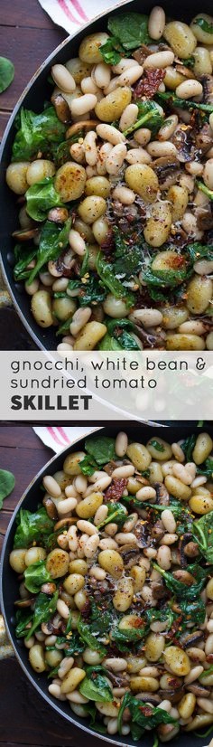 One Pan Gnocchi With Sundried Tomatoes and White Beans, a one-pan, 30 minute vegetarian dinner