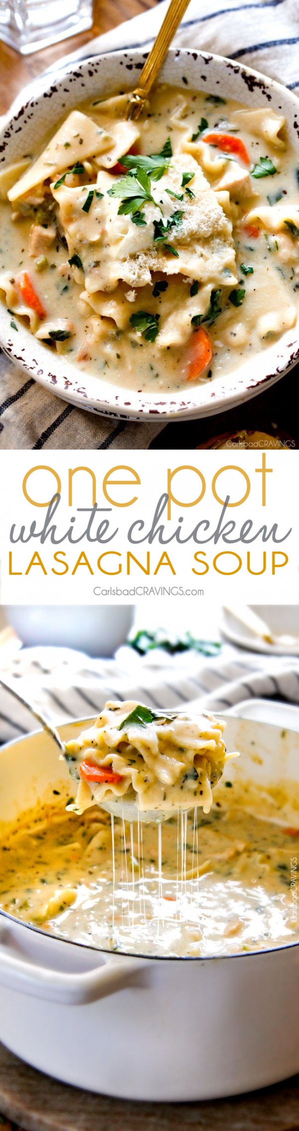 One Pot White Chicken Lasagna Soup